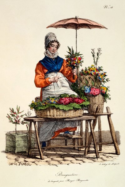 Bouquetiere des bouquets pour Margot Margueritte, print made by Delpeck, from 